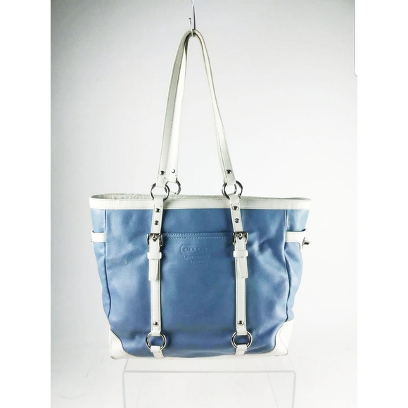 Coach Handbags - Coach leather blue white tote bag